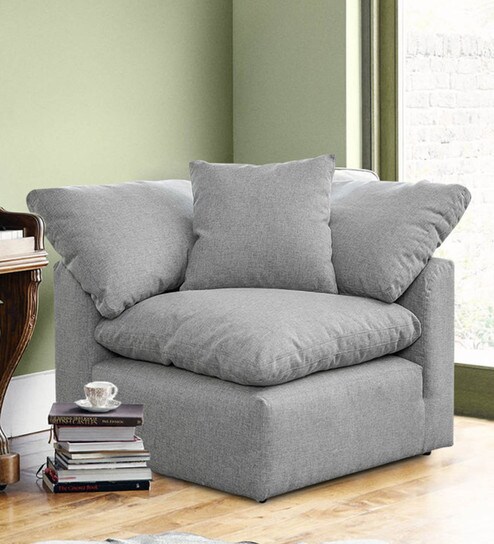 Buy Plush One Seater Corner Sofa In Grey Colour By Dreamzz