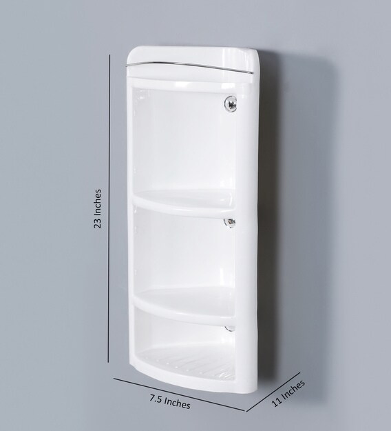 Buy Plastic Corner Bathroom Shelf In White (L 7.5, W 11, H 23 Inches) By JJ Sanitaryware