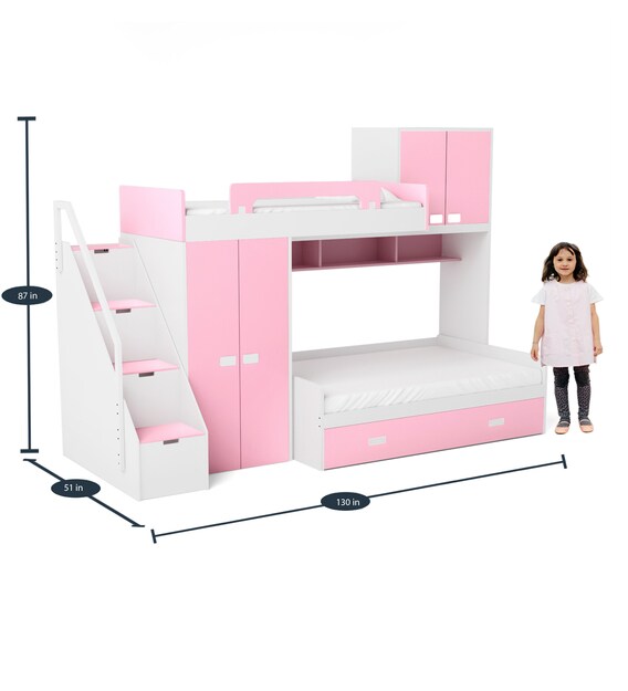 Buy Play Kids Bunk Bed in Pink Colour by Alex Daisy Online - Bed Units