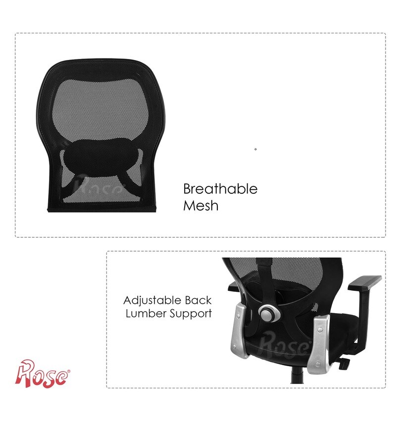 Buy Platinum Mid Back Ergonomic Chair in Black Colour by Rose Furniture