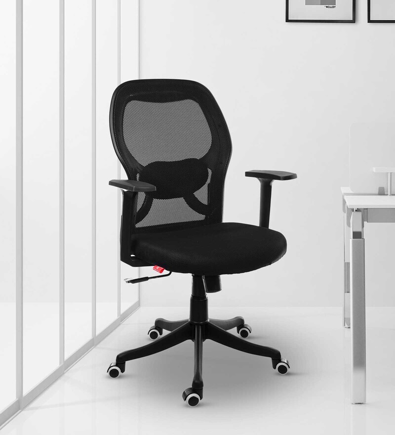 Buy Platinum Mid Back Ergonomic Chair in Black Colour by Rose Furniture