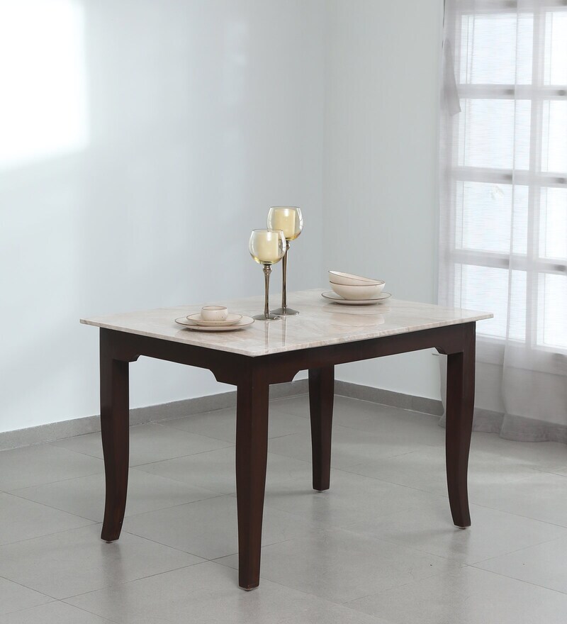 Buy Plinto Solid Wood 4 Seater Dining Table in Natural Teak Wood Finish