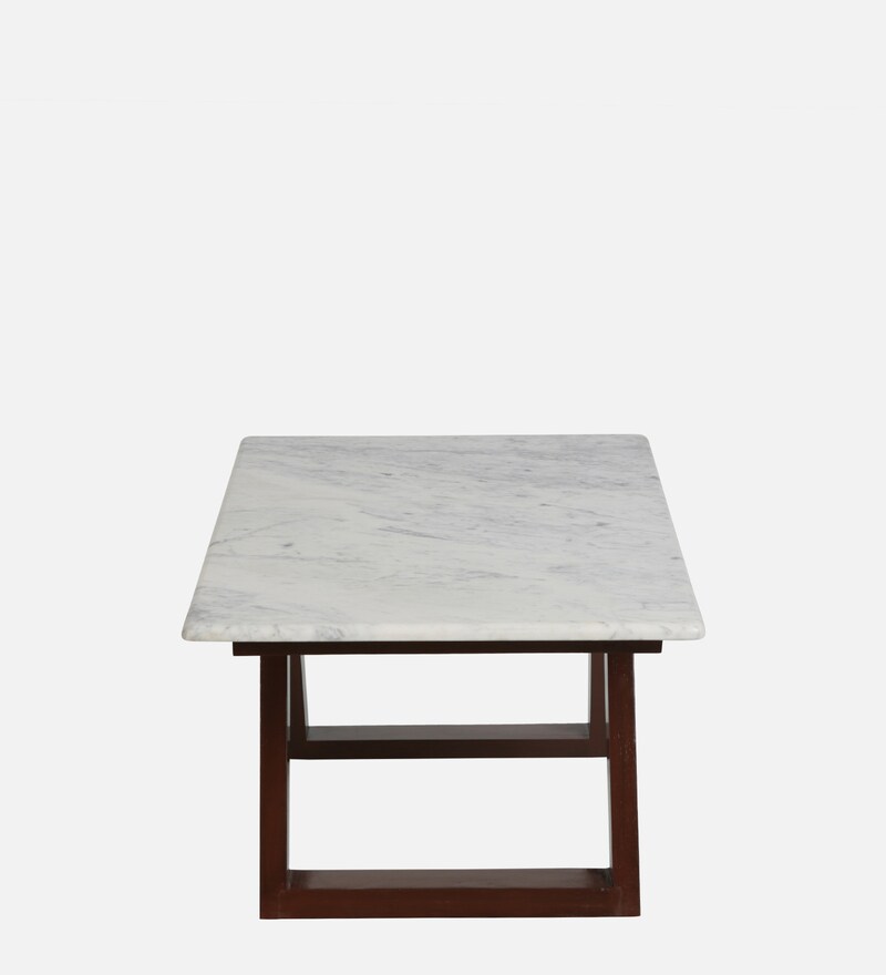 Buy Plinto Marble Top Coffee Table in Natural Teak Wood Finish Online