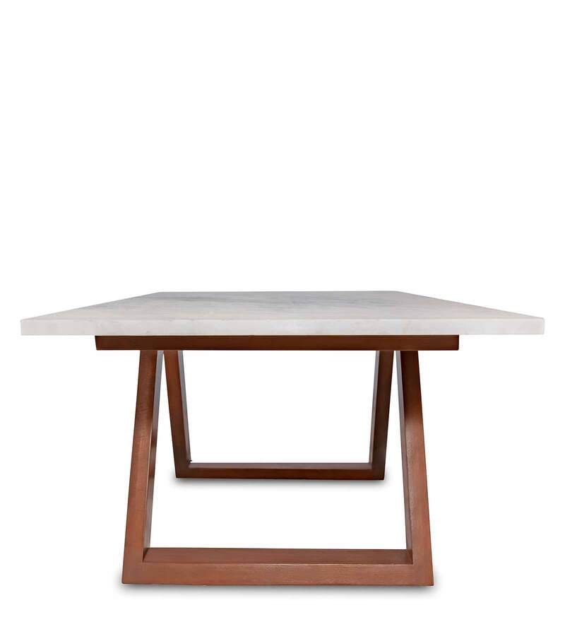 Buy Plinto Marble Top Coffee Table in Natural Teak Wood Finish Online