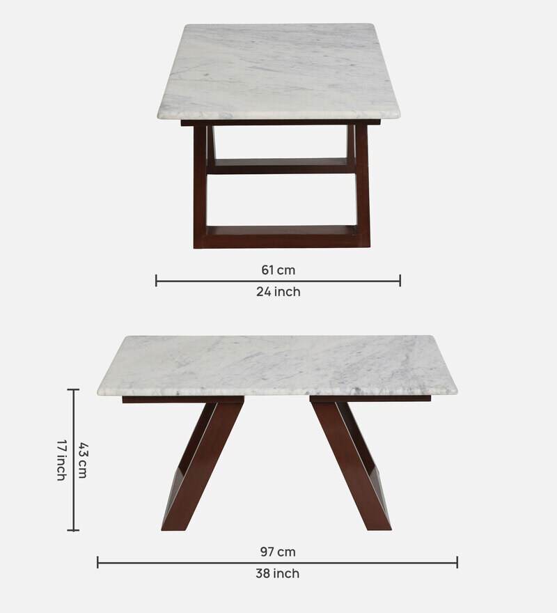 Buy Plinto Marble Top Coffee Table in Natural Teak Wood Finish Online