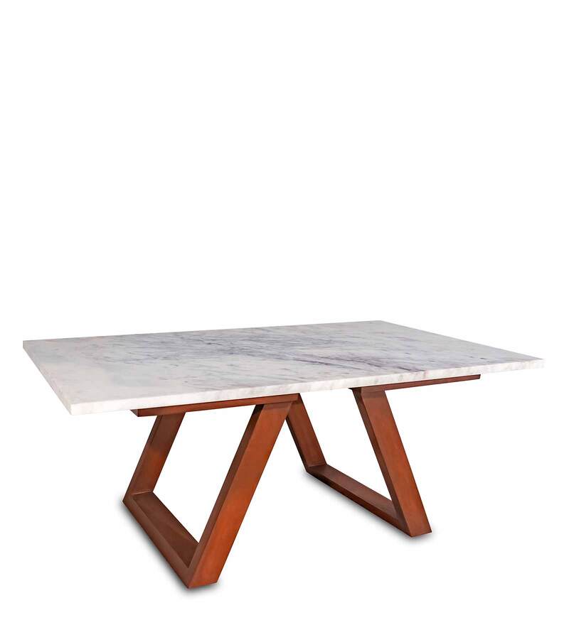 Buy Plinto Marble Top Coffee Table in Natural Teak Wood Finish Online