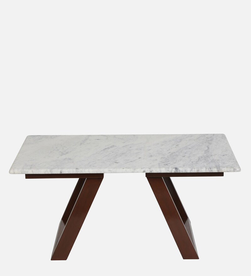 Buy Plinto Marble Top Coffee Table in Natural Teak Wood Finish Online