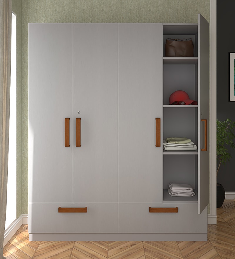 Buy Plum Four Door Wardrobe in Light Grey Finish by Dios Online ...