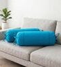 Blue Solid Cotton 2 Pcs Bolster Covers
