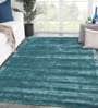 Blue Solid Viscose 4 ft X 6 ft Hand Woven Carpet