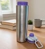 Purple Plain Stainless Steel Sports Water Bottle with Flip Top Cap & Carry Loop, 700 ml