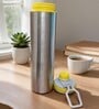 Yellow Plain Stainless Steel Sports Water Bottle with Flip Top Cap & Carry Loop, 700 ml