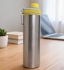 Yellow Plain Stainless Steel Sports Water Bottle with Flip Top Cap & Carry Loop, 700 ml