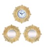 Floral Contemporary Wall Clock With Wall Mirror Set