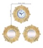 Floral Contemporary Wall Clock With Wall Mirror Set