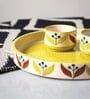 Bengal Fusion Yellow & White Ceramic (Set of 3) Appetizer Platter with Dip Bowl