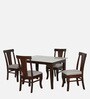 Plinto Marble Top 4 Seater Dining Set in Teak Wood Finish