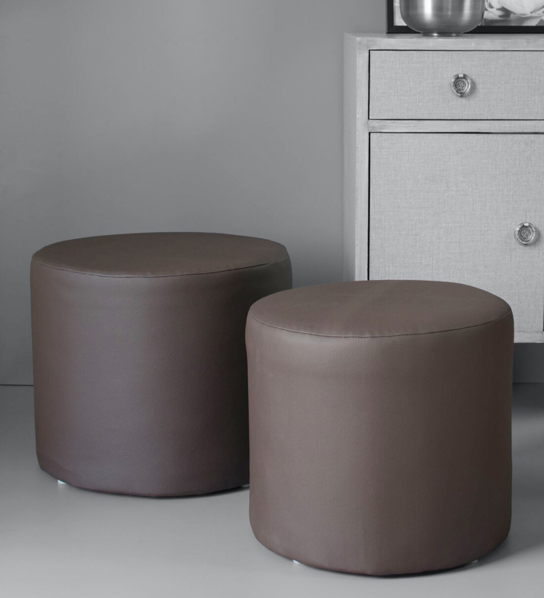 Buy Pouffe Fabric Pouffe in Grey Colour (Set Of 2) by NestRoots Online