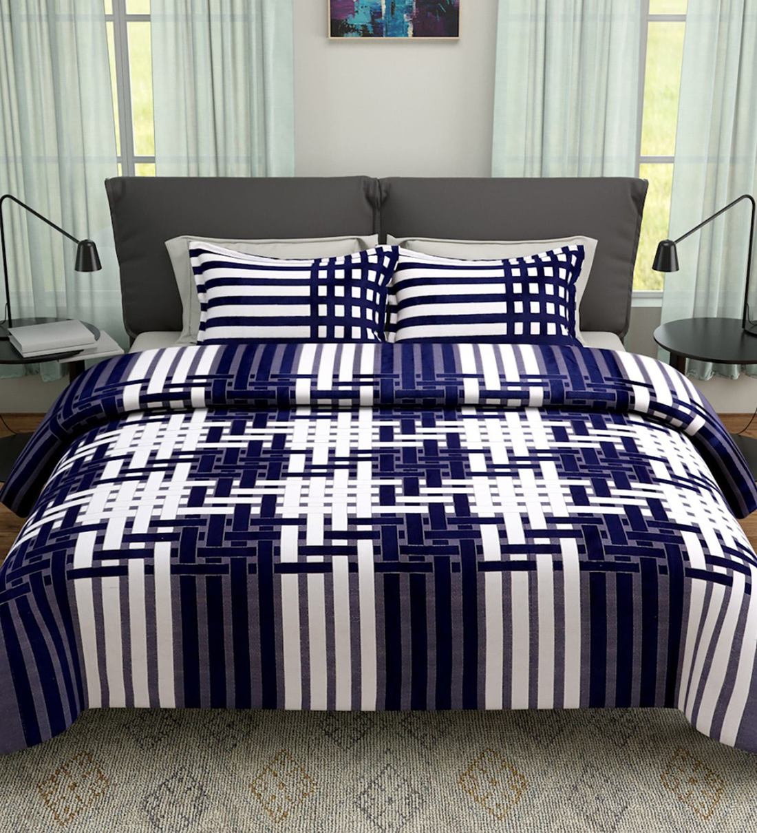 Buy Poly Cotton 180 TC Double Bed Cover With 2 Pillow Covers By Romee