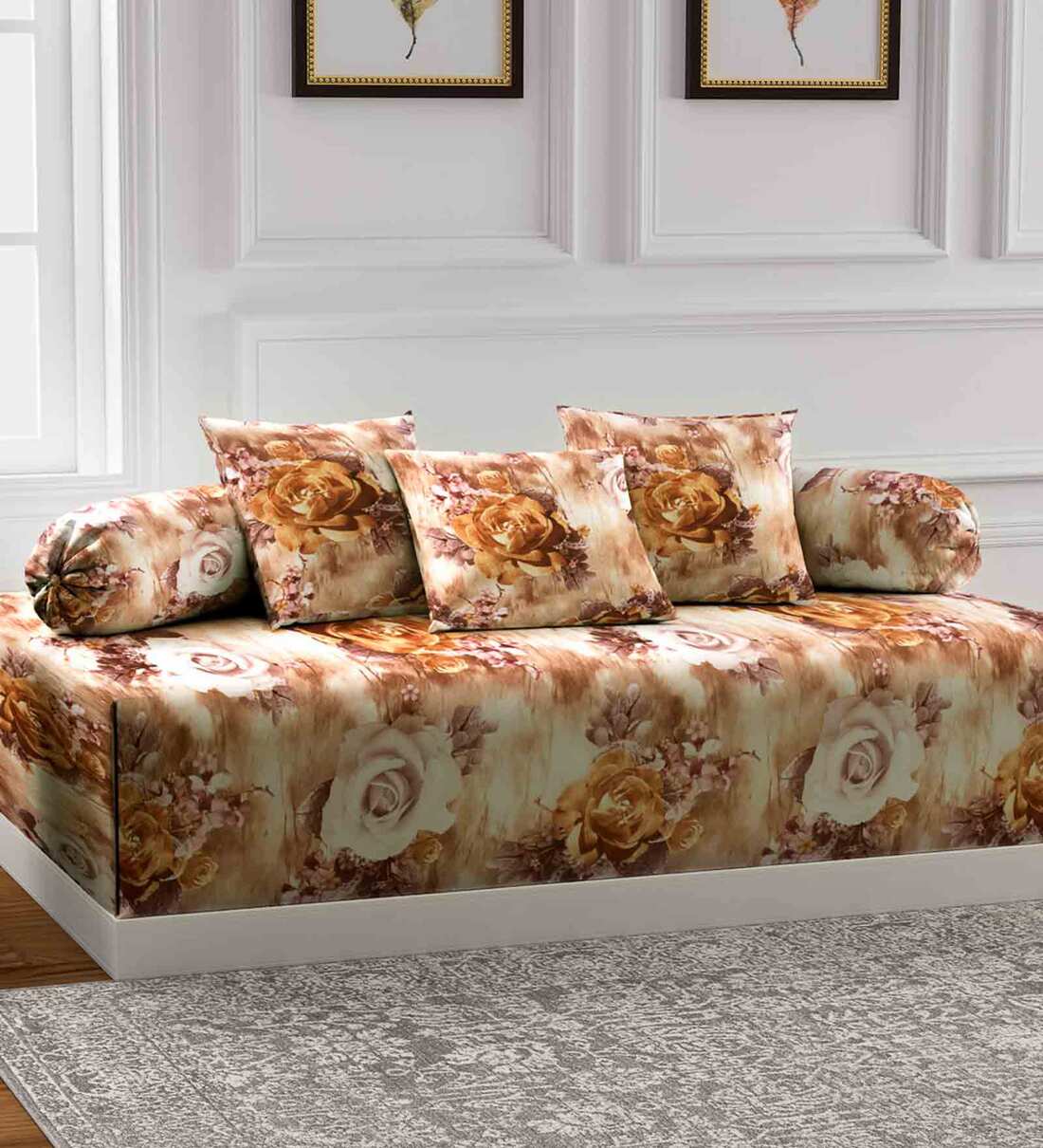 Buy Brown 300 TC PolyCotton 6 Piece Diwan Set by Arrabi Online Diwan