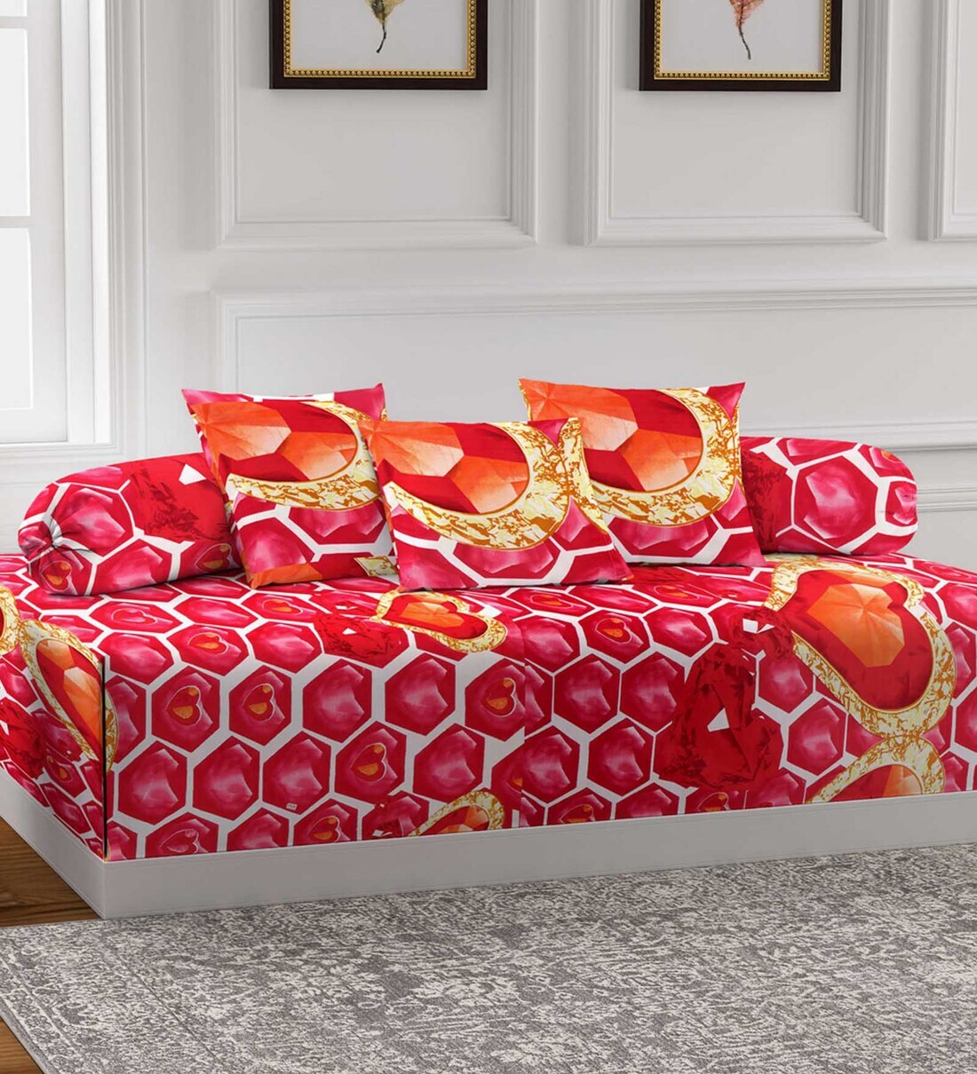 Buy Red 300 TC PolyCotton 6 Piece Diwan Set by Arrabi Online Diwan