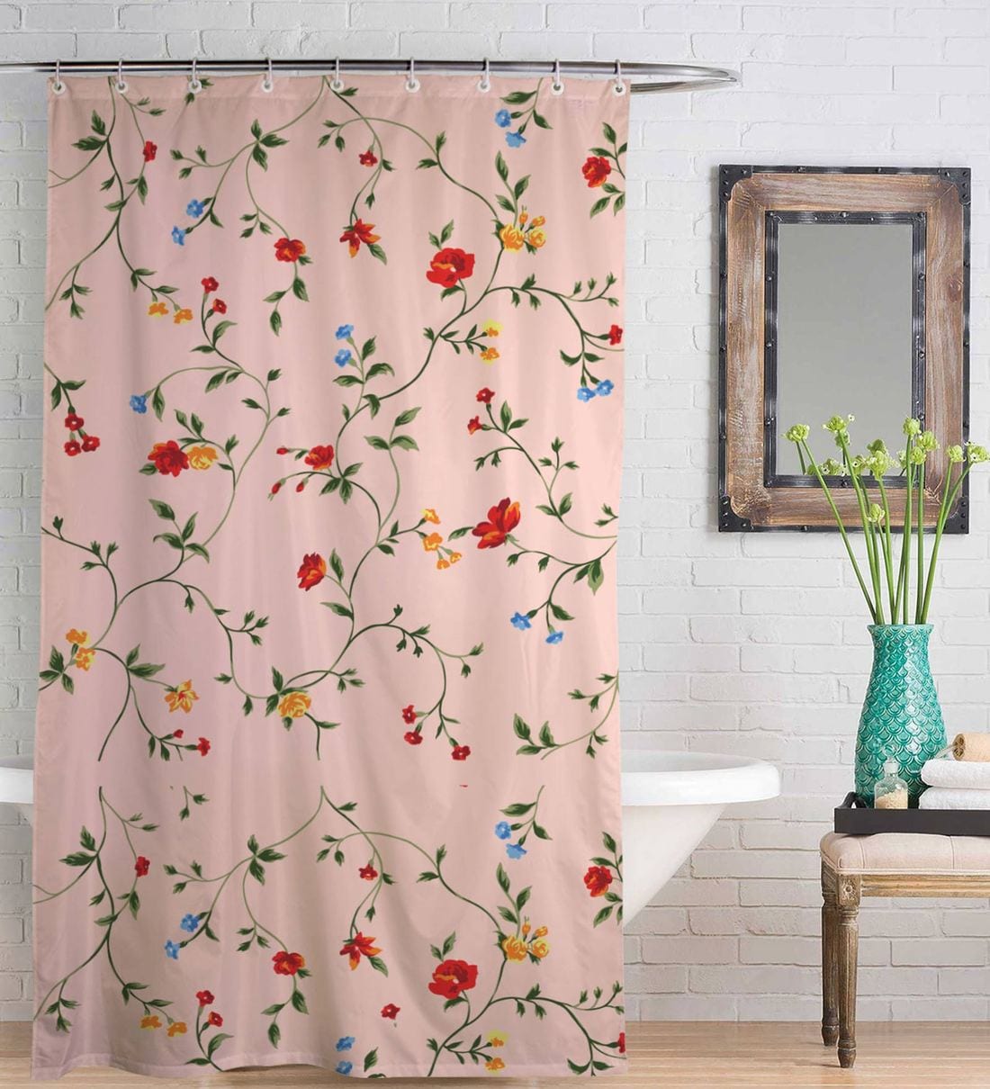 Buy Pink Floral Pattern Polyester Shower Curtains By Right Online Shower Curtains Shower Curtains Furnishings Pepperfry Product