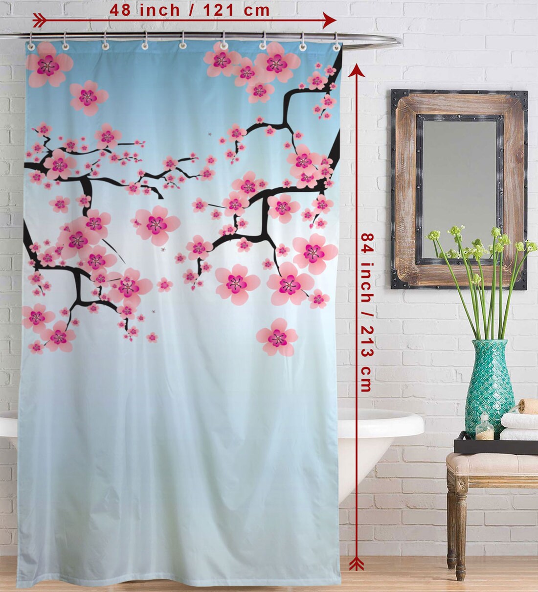 Buy Blue Floral Pattern Polyester Shower Curtains By Right Online