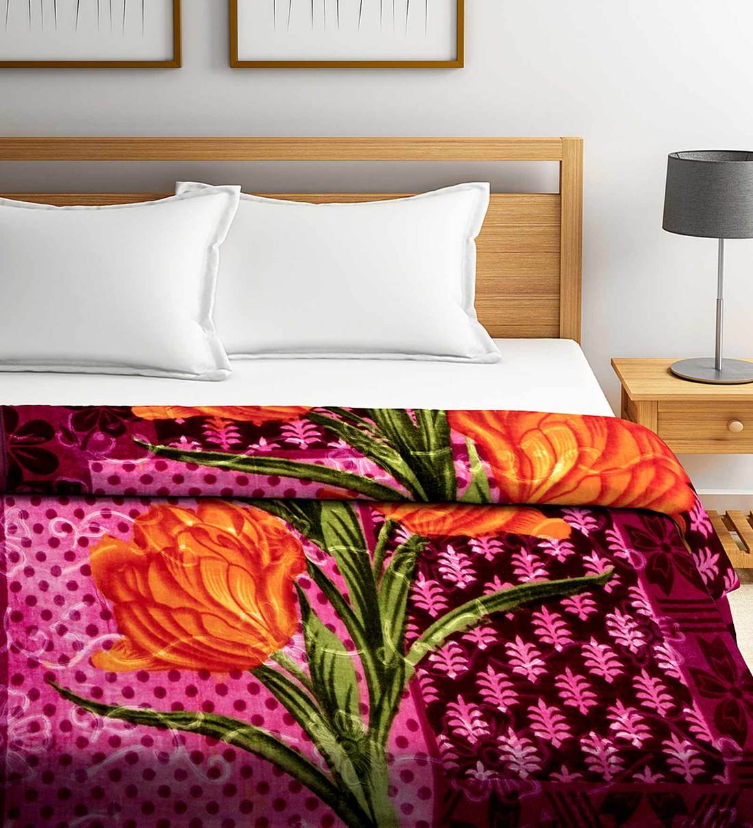 Buy Pink Polyester 490 GSM Double Bed AC Room Blanket by Neudis Online
