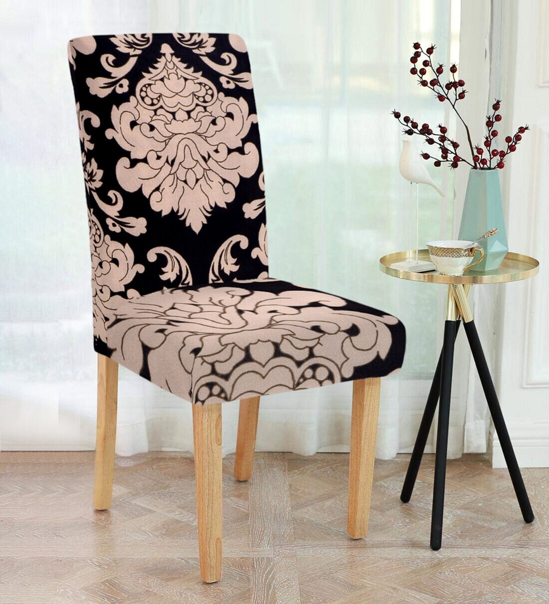Buy Black Traditional Polyester 15x19 Inches Stretchable Chair Covers (Pack of 6) by Cortina at