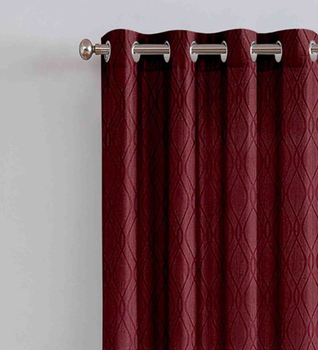 Buy Maroon Polyester Geometric 5ft Blackout Eyelet 2 Pcs Window