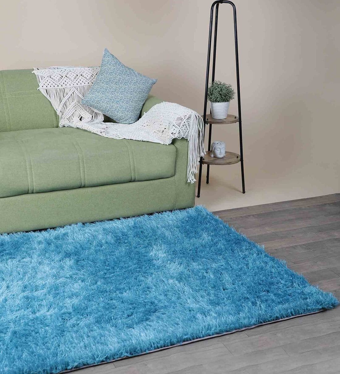 Buy Blue Polyester Shag 4 x 6 Feet Hand Tufted Carpet by IndiaRugs
