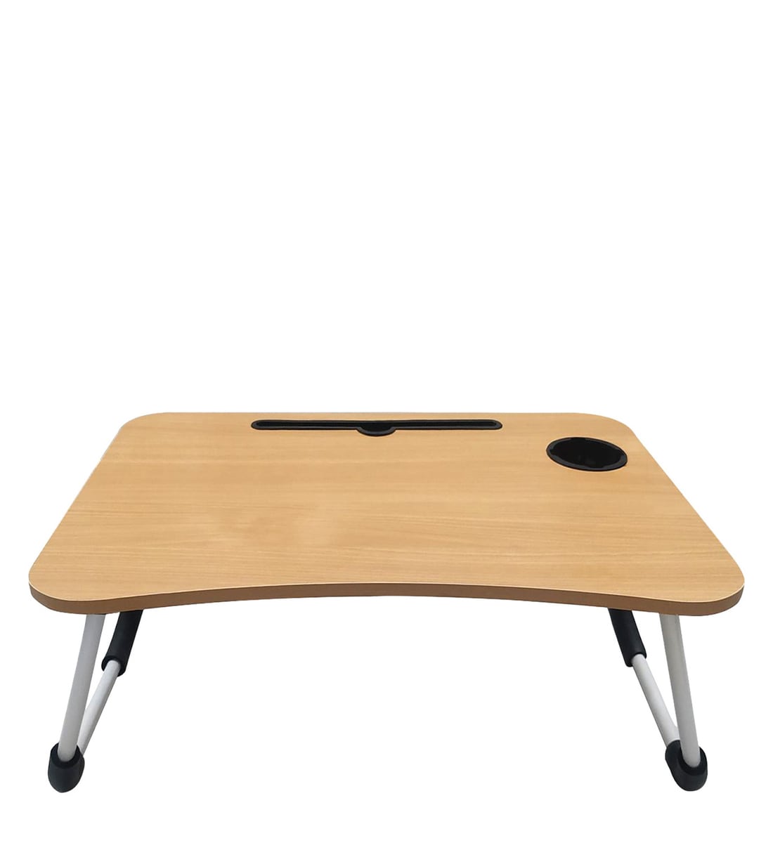 Buy Portable Laptop Table With Cup Holder In New Wood Finish By Sattva Online Portable Tables