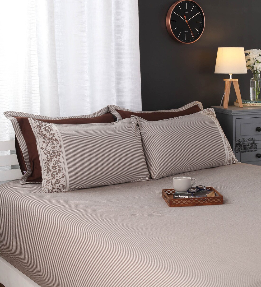 Buy Solid 300TC Cotton King Size Bed Sheet with 4 Pillow Covers By Portico New York Online