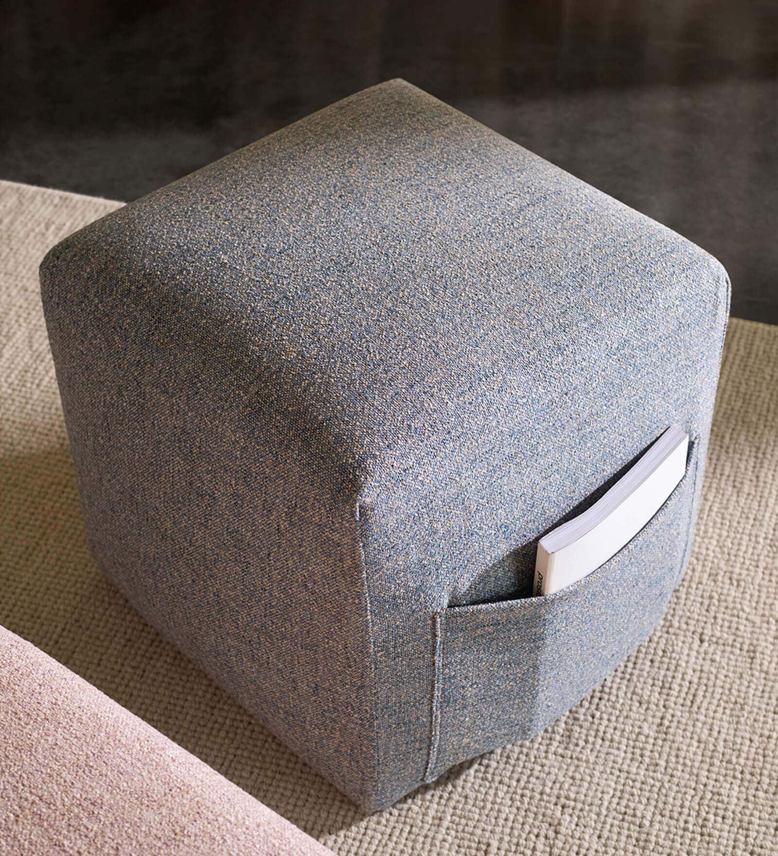 Pocket Fabric Pouffe In Gentle Blue Colour