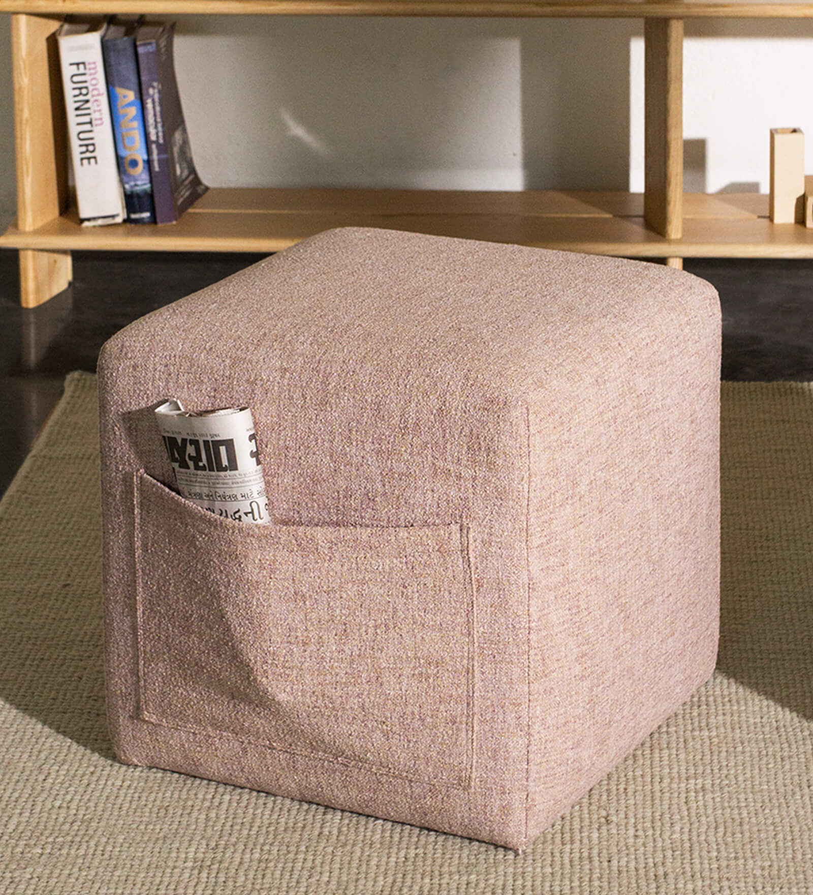 Pocket Fabric Pouffe In Gentle Pink Colour