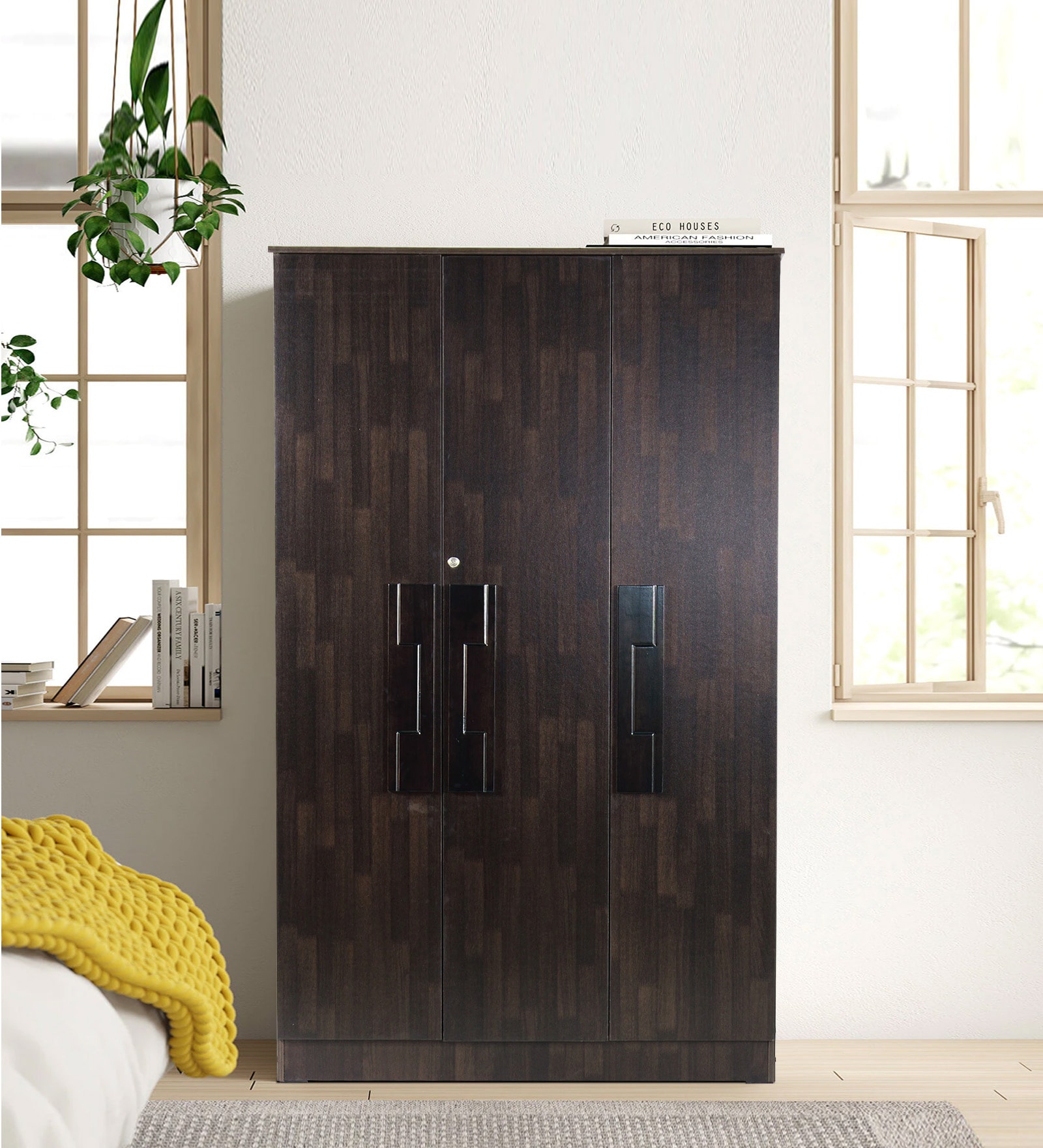 Poena 3 Door Wardrobe in Wenge Finish with Lock