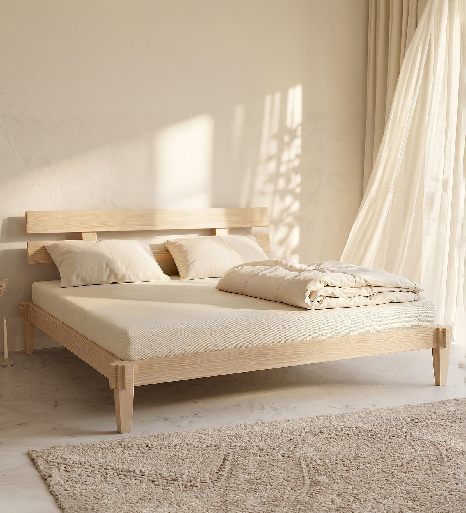 Poka King Size Bed In Pine Wood Finish