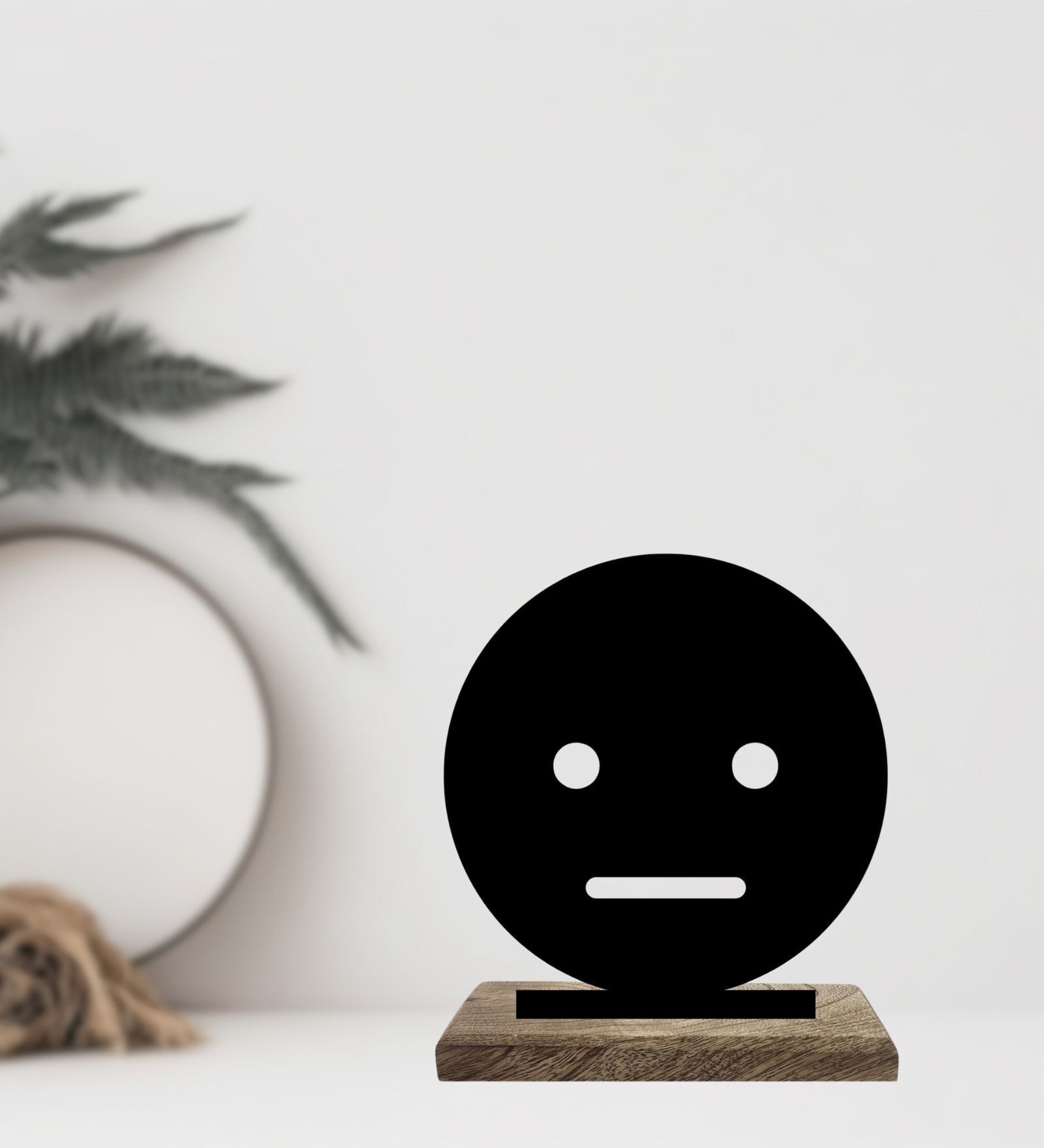 Poker Face Emoji Black Mango Wood & Iron Showpiece