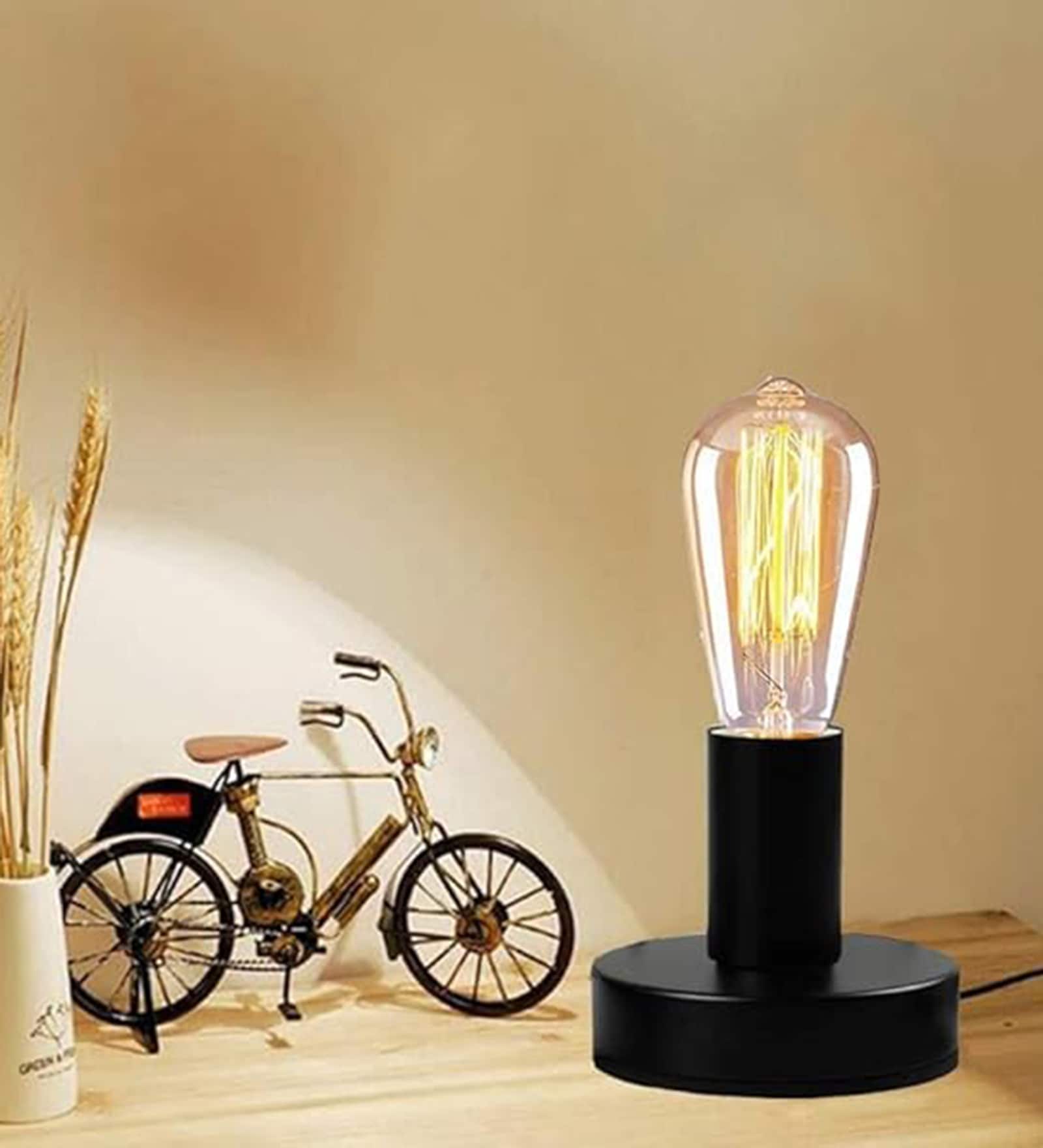 Polished Metal Desktop Lamp Base, E27 Screw Bulb Holder, 17 Meter Cord with On/Off Switch, Black