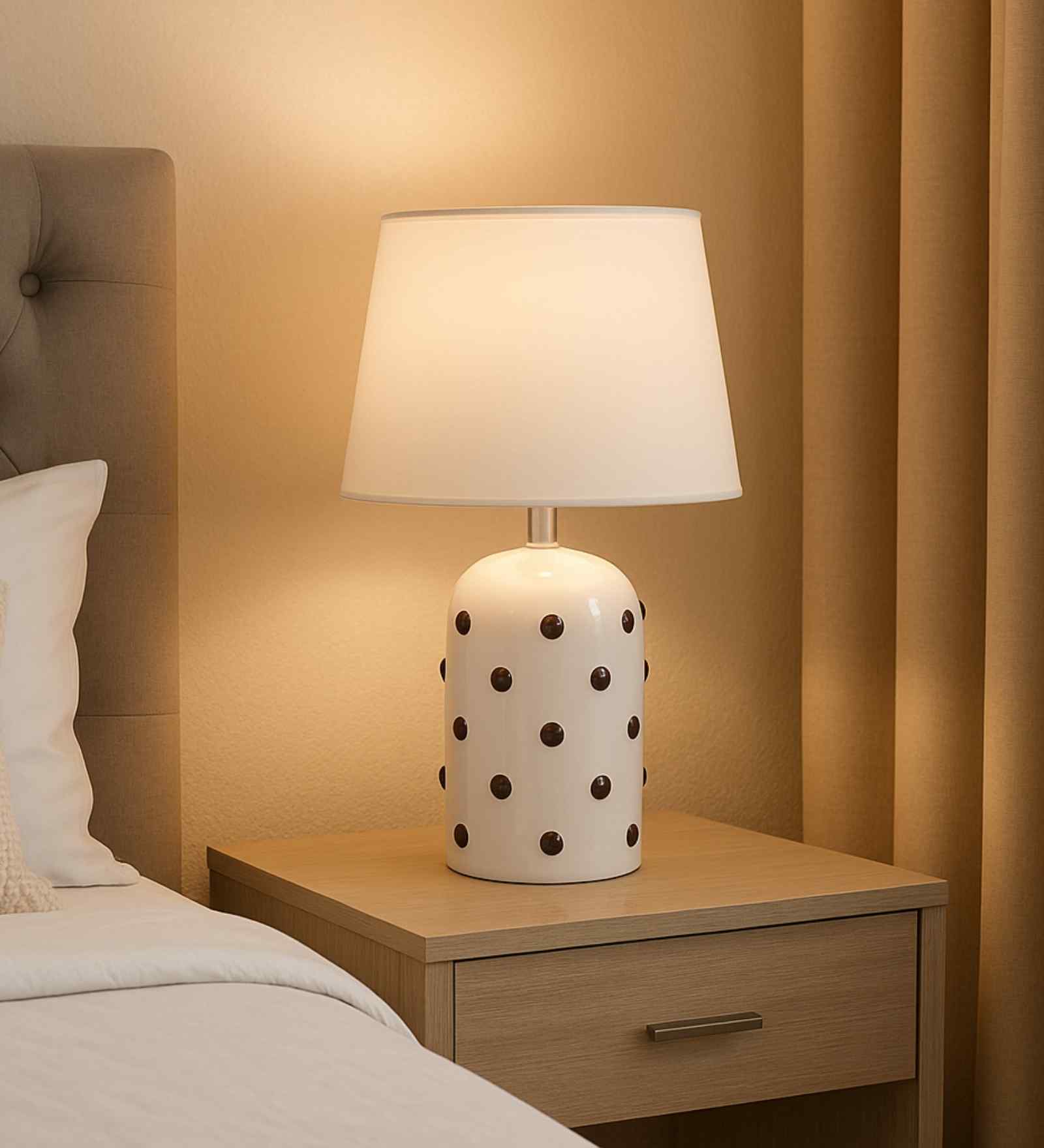 Polka Dot Ceramic Table Lamp-White