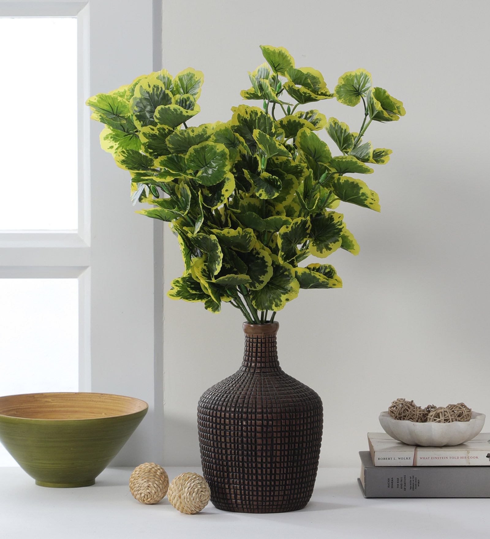 Yellow Fabric Artificial Begonia Plant Set of 2