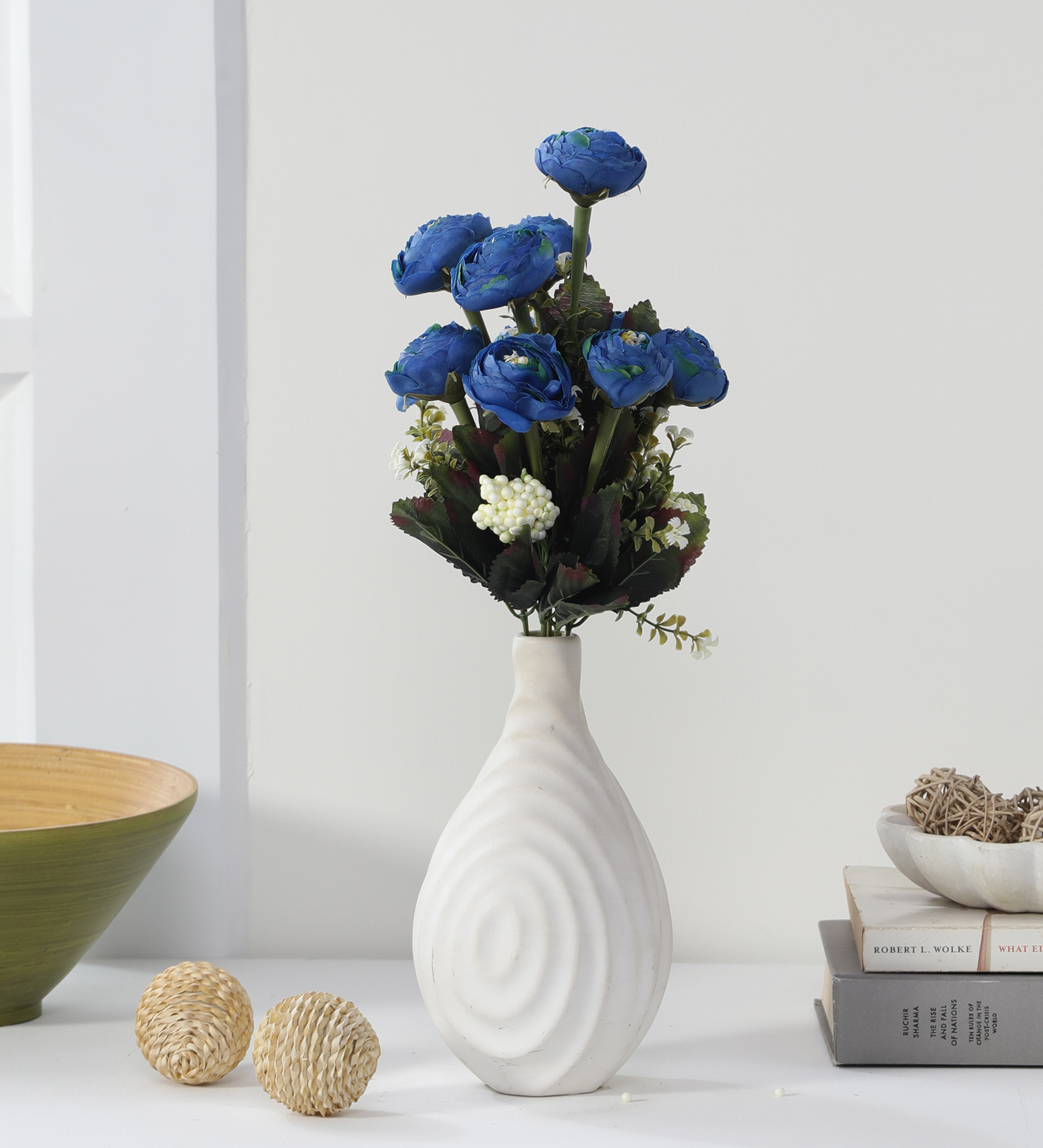 Blue Fabric Artificial Exclusive Peony Flower Bunch