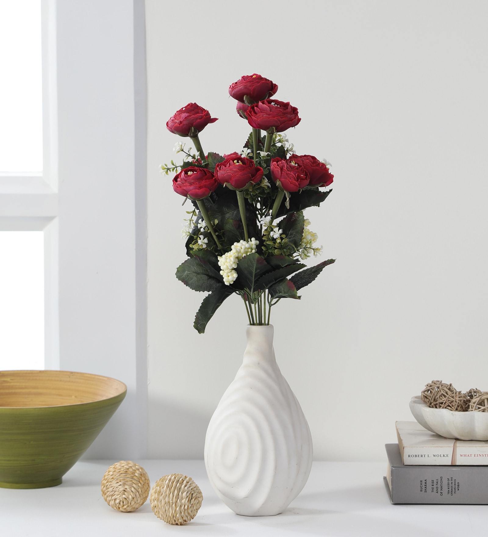 Red Fabric Exclusive Peony Bunch Artificial Flowers