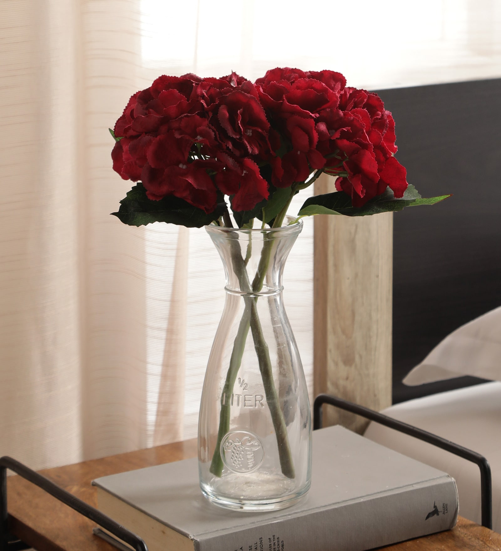 Red Fabric Attractive Hydrangea Bunch Artificial Flowers