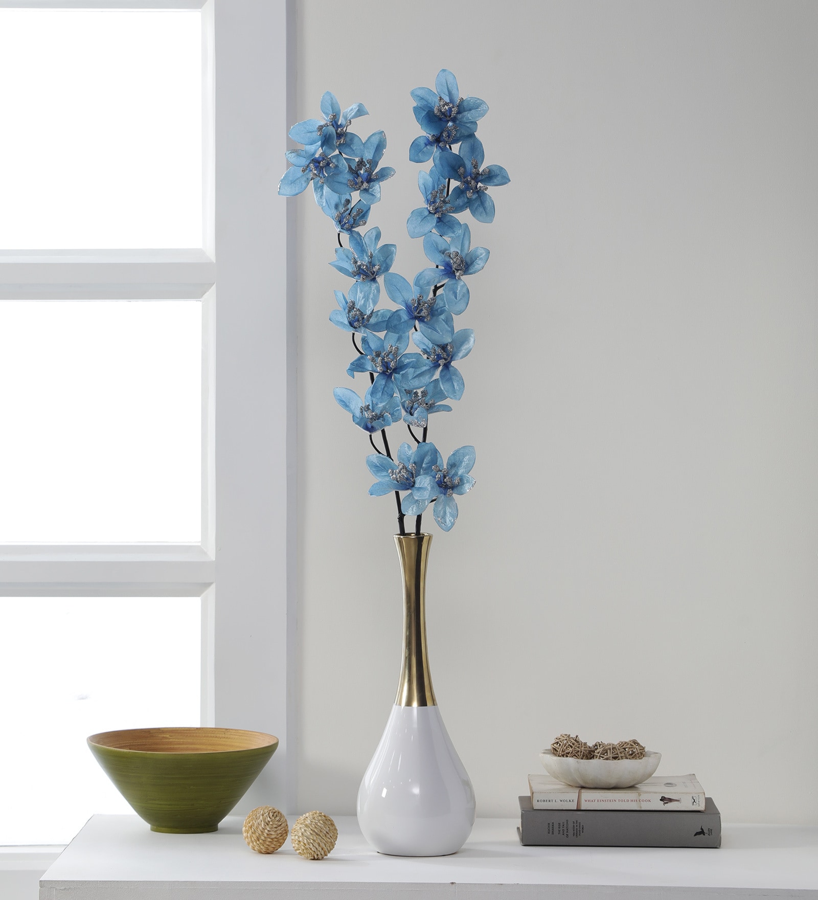 Blue Polyester Glittering Forsythia Artificial Flowers