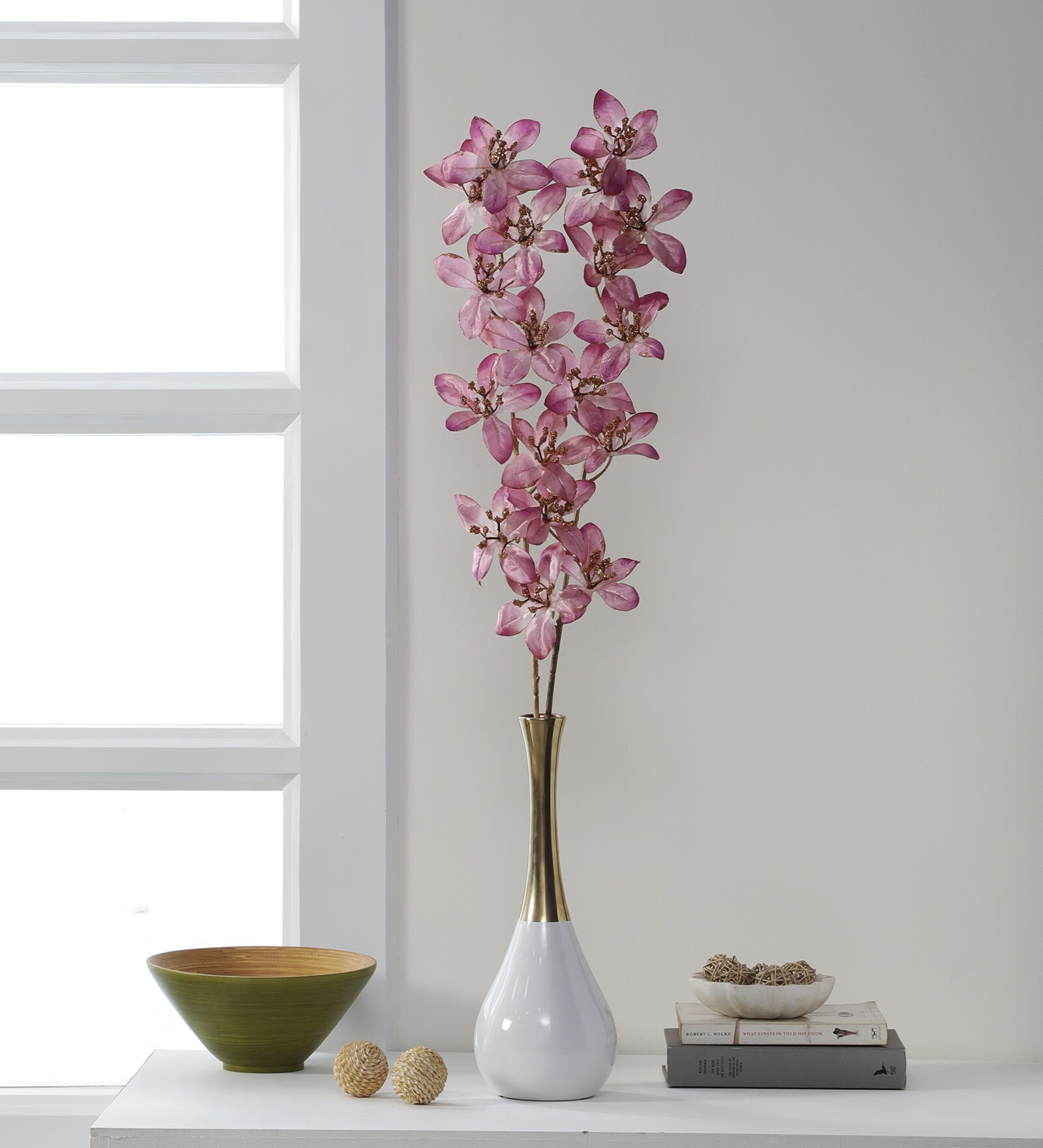Pink Polyester Glitterin Forsythia Artificial Flowers