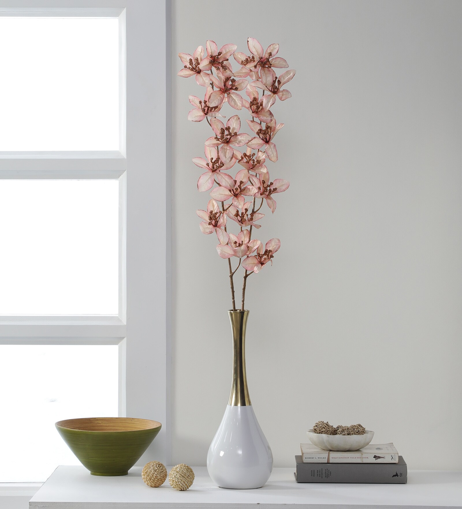 Pink Polyester Glittering Forsythia Artificial Flowers