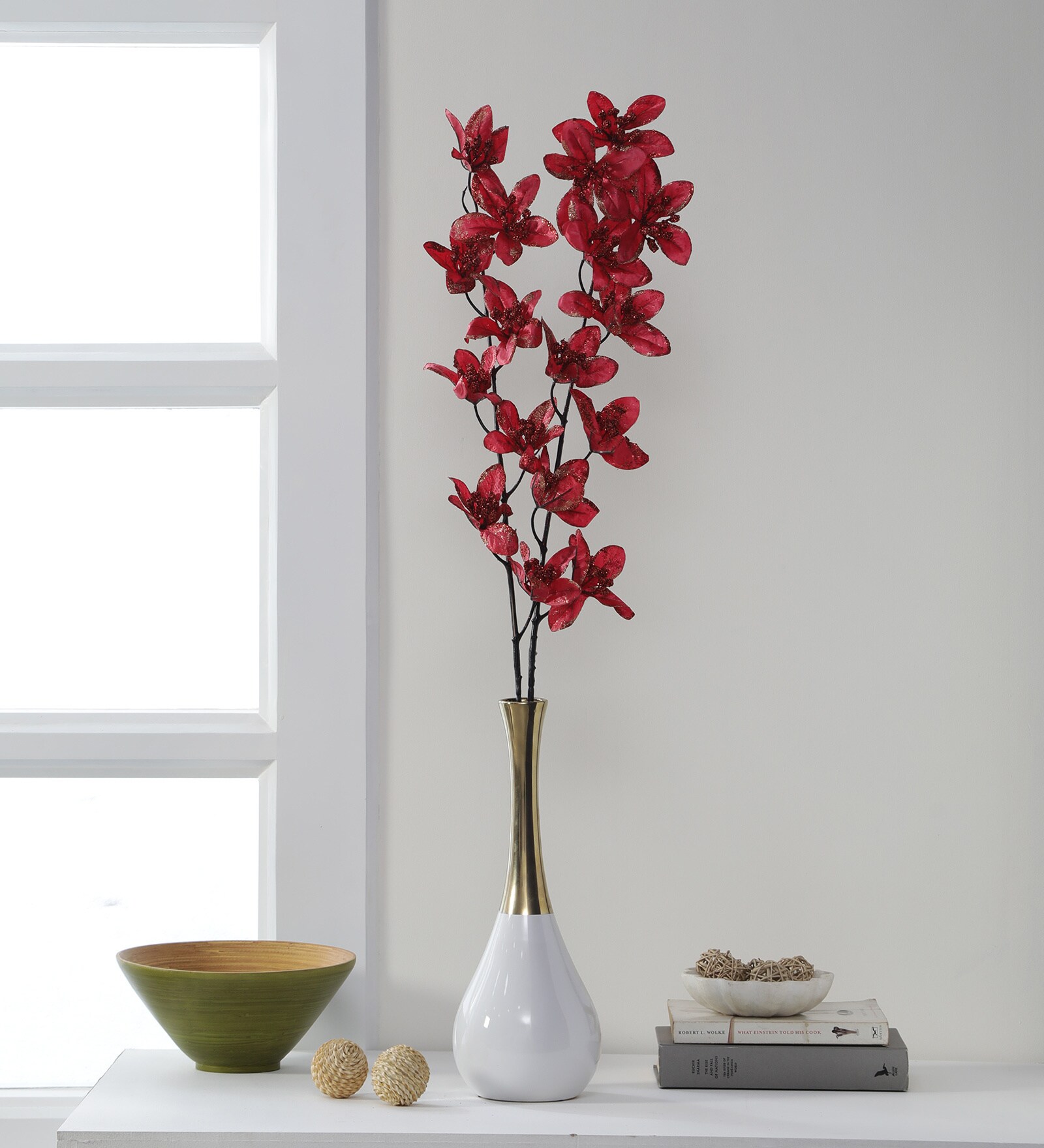 Red Polyester Glittering Forsythia Artificial Flowers
