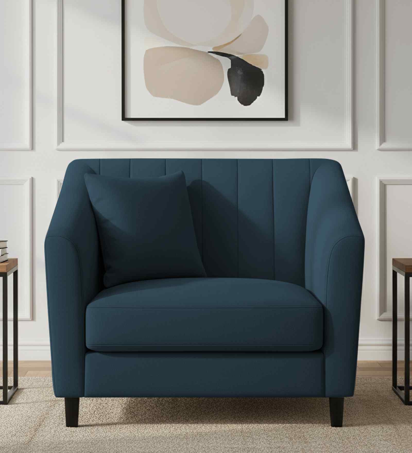 Polon Fabric 1 Seater Sofa in Cool Blue Color