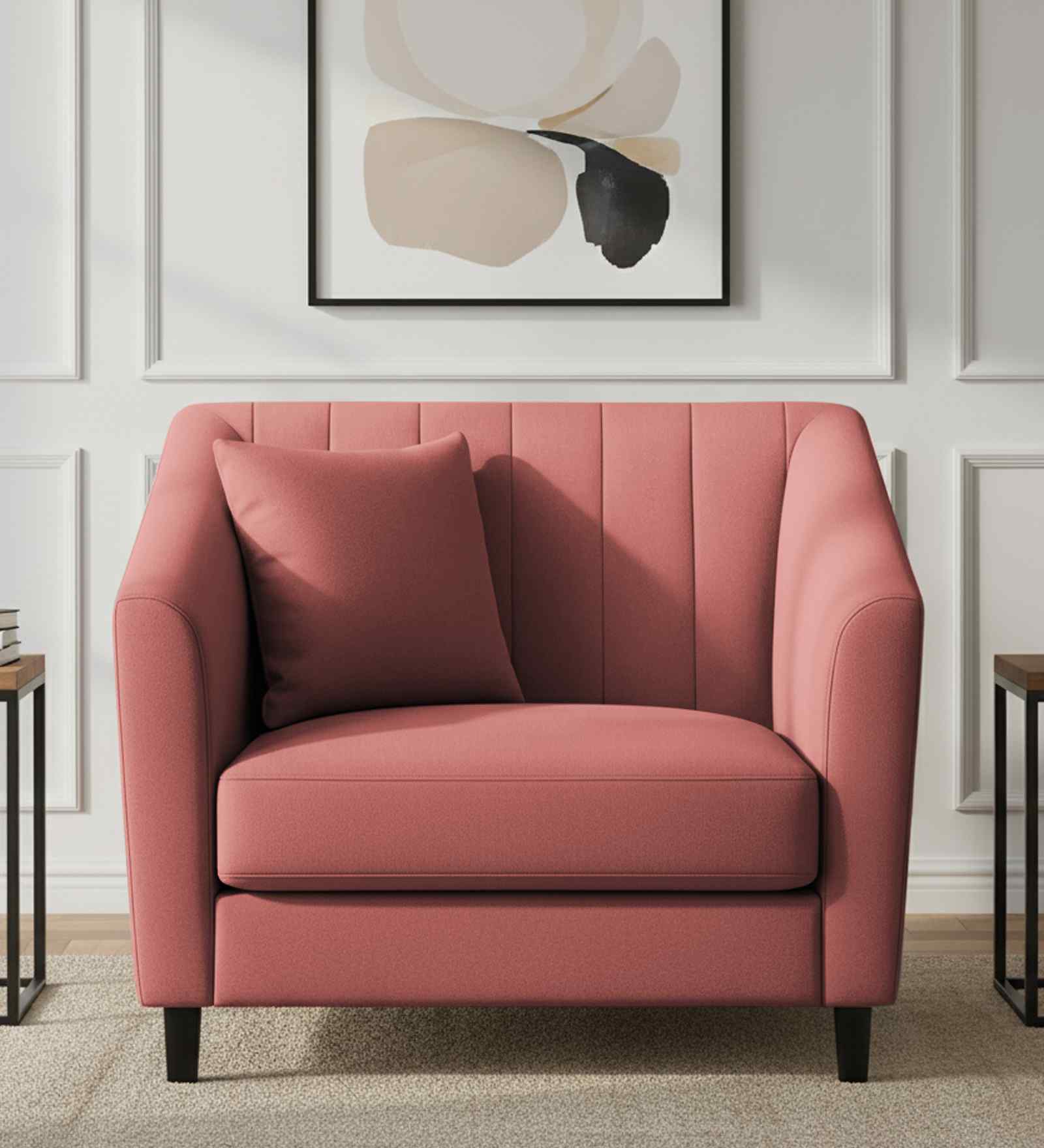 Polon Fabric 1 Seater Sofa in Salmon Pink Color
